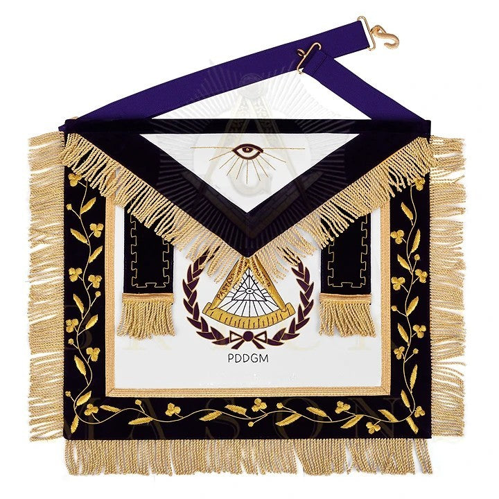 Past District Deputy Grand Master Blue Lodge Apron - Purple Velvet Golden Bullion With Wreath & Fringe - Bricks Masons