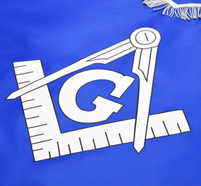 Master Mason Blue Lodge Banner - Blue & White Printed With Silver Braid & Fringe - Bricks Masons