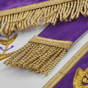 Past Master Blue Lodge California Regulation Apron - Purple Velvet Gold Bullion With Wreath & Golden Fringe