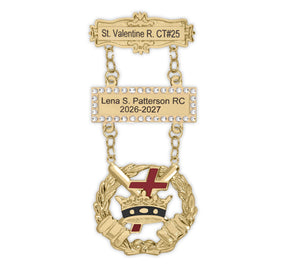 Knights Templar Breast Jewel - Gold Engravable Double Bar Pin - Bricks Masons