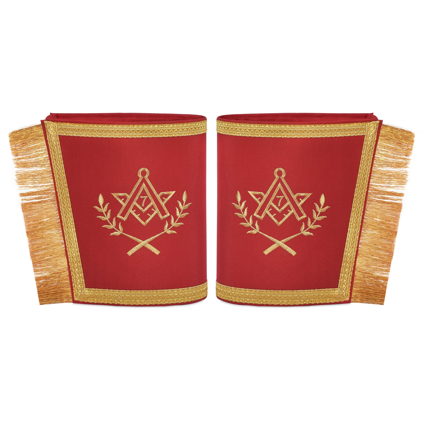 Master Mason Blue Lodge Cuff - Red with Gold Machine Embroidery Bullion & Fringe - Bricks Masons