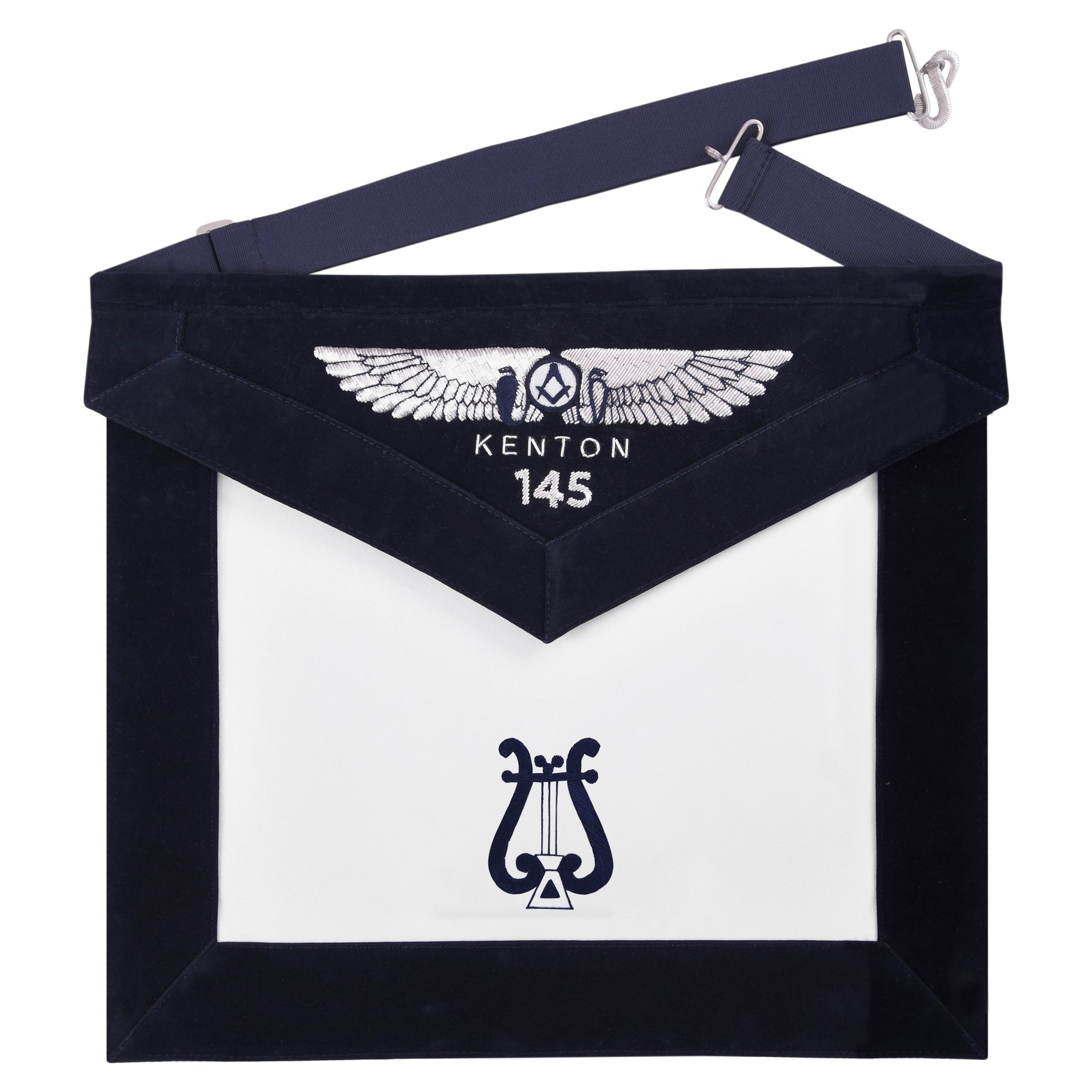 Organist Officer Apron - Kenton Lodge Navy Velvet With Silver Embroidery Thread