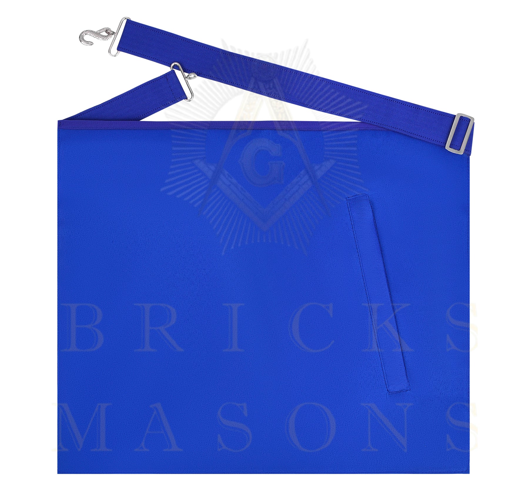 Worshipful Master Blue Lodge Officer Apron - Blue Ribbon With Machine Embroidery Customizable Flap - Bricks Masons