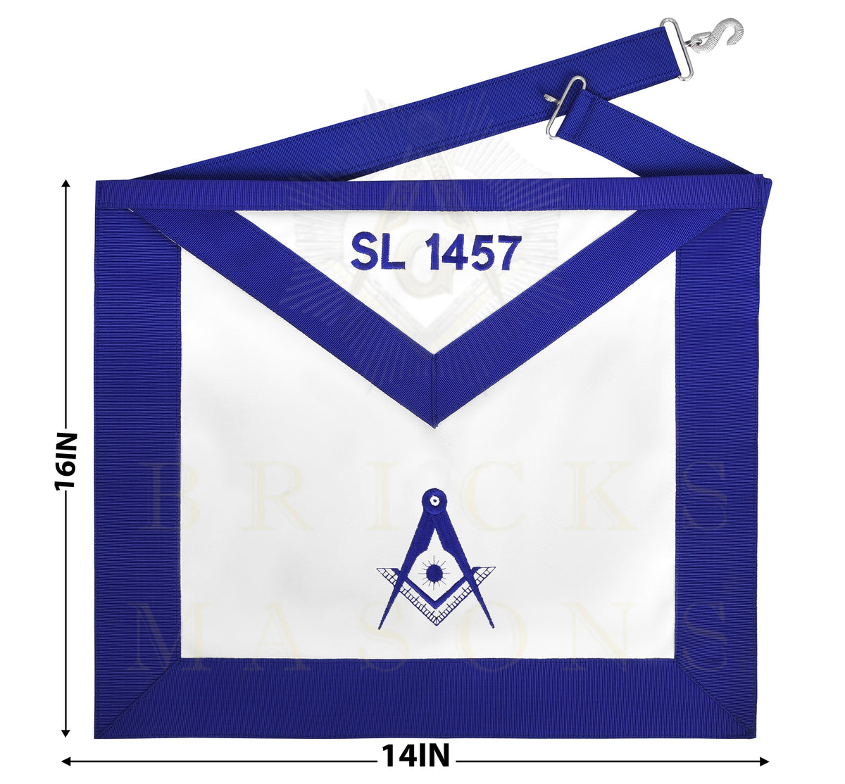 Senior Deacon Blue Lodge Officer Apron - Blue Ribbon With Machine Embroidery Customizable Flap - Bricks Masons