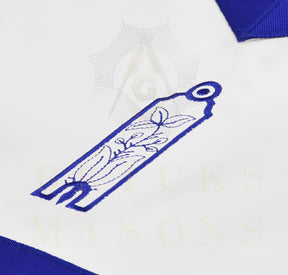 Junior Warden Blue Lodge Officer Apron - Blue Ribbon With Machine Embroidery Customizable Flap - Bricks Masons