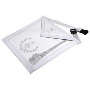 Grand Past Master Blue Lodge California Regulation Apron - White Velvet Hand Threaded Silk - Bricks Masons