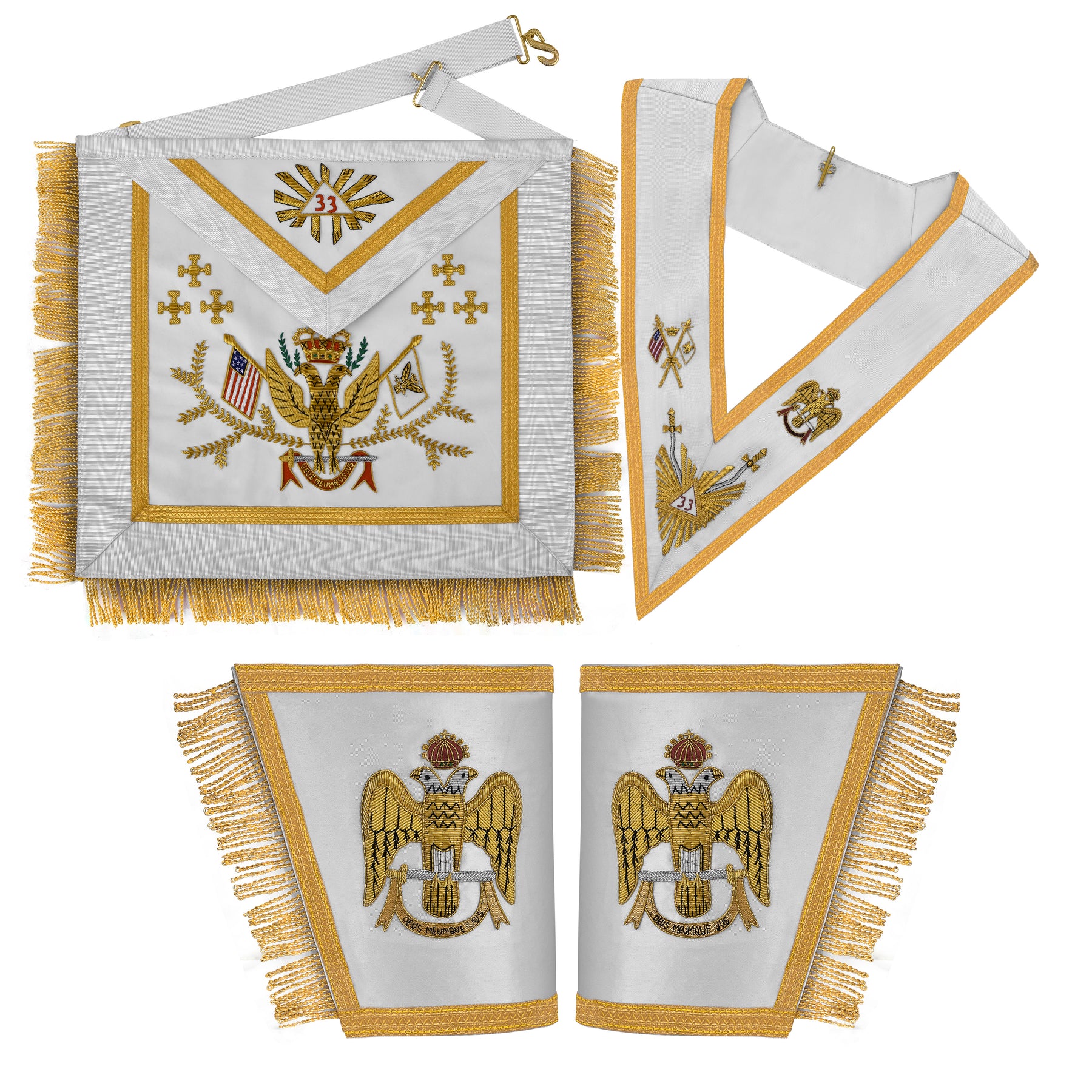 33rd Degree Scottish Rite Regalia Set - Hand Embroidery WINGS UP All Countries Flags - Bricks Masons