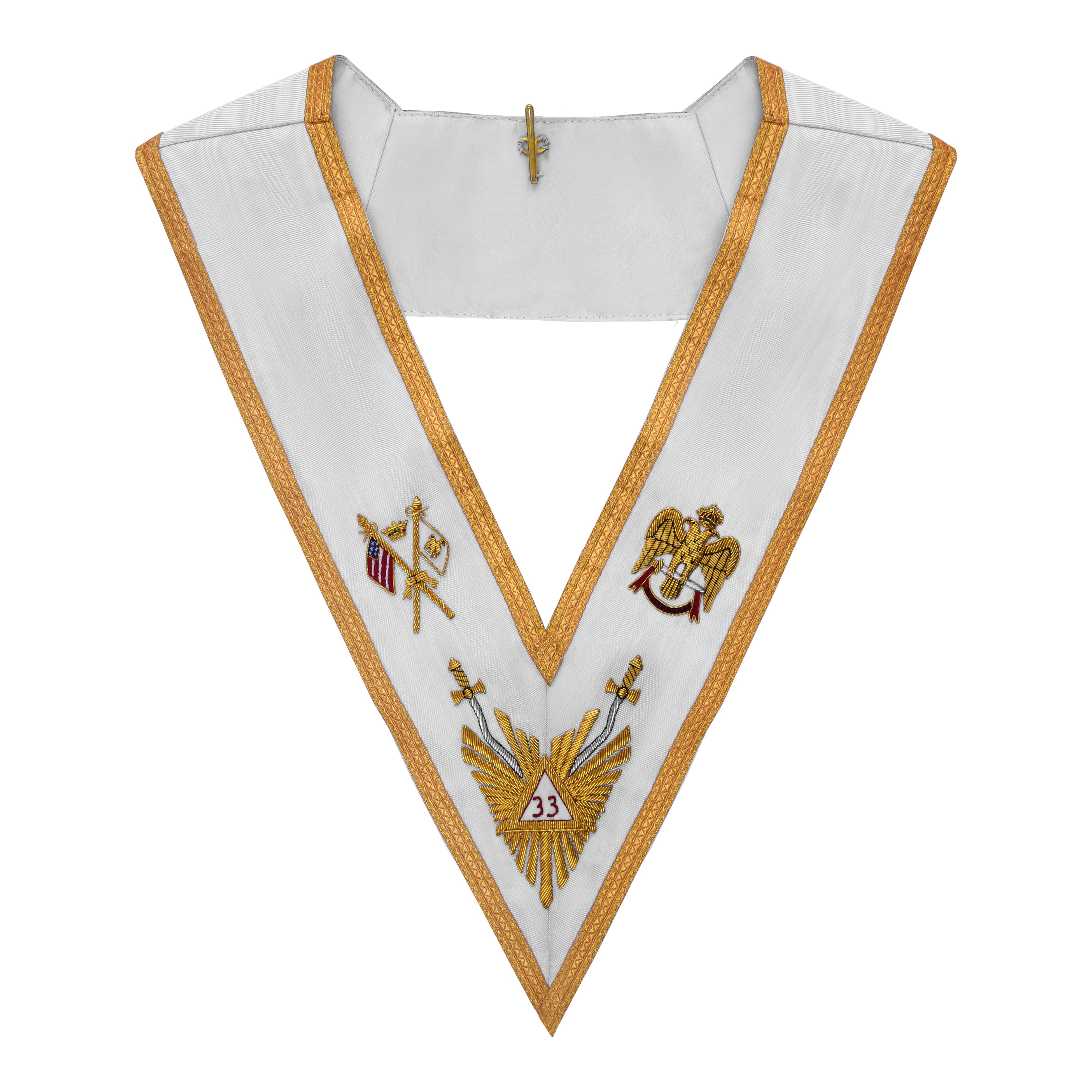 33rd Degree Scottish Rite Collar - White Ribbon with Gold Bullion ...