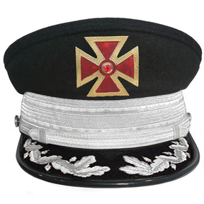 Knights Templar Commandery Fatigue Cap - Red Metal Cross With Large Strap & Embroidery (Gold/Silver) - Bricks Masons