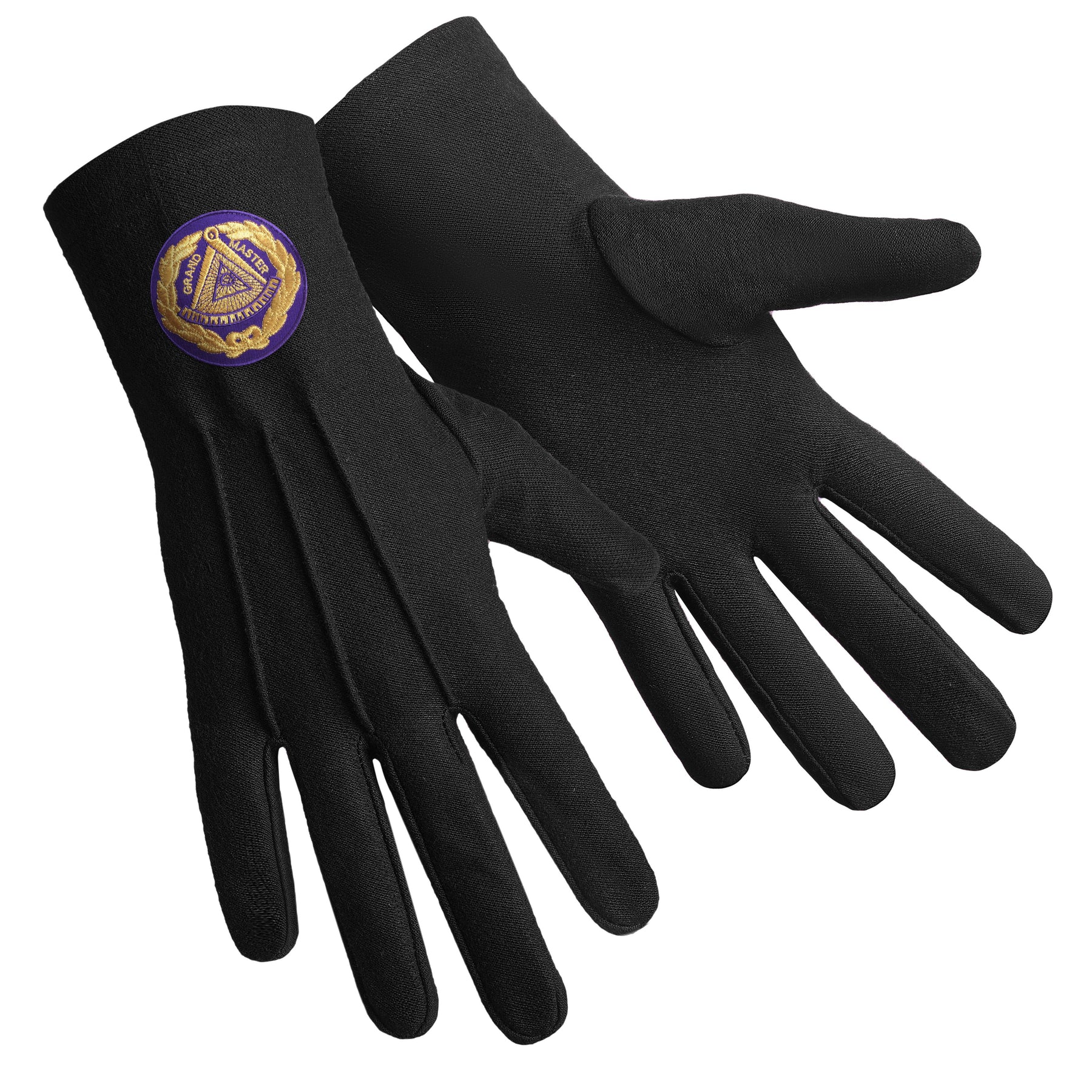 Grand Master Blue Lodge Glove - Pure Black Cotton With Purple Patch - Bricks Masons