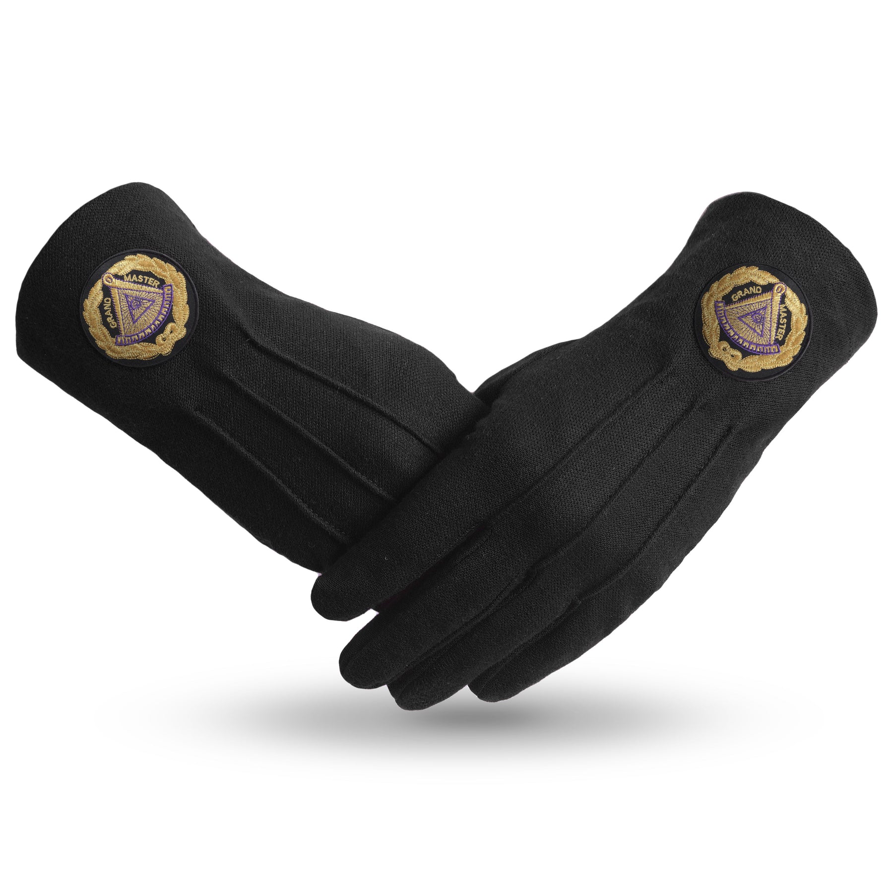 Grand Master Blue Lodge Glove - Pure Black Cotton With Black Patch - Bricks Masons