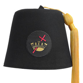 Knights Templar Fez Hat - Black Wool With Round Patch - Bricks Masons