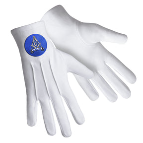 Master Mason Blue Lodge Glove - Pure Cotton With Blue Round Patch - Bricks Masons