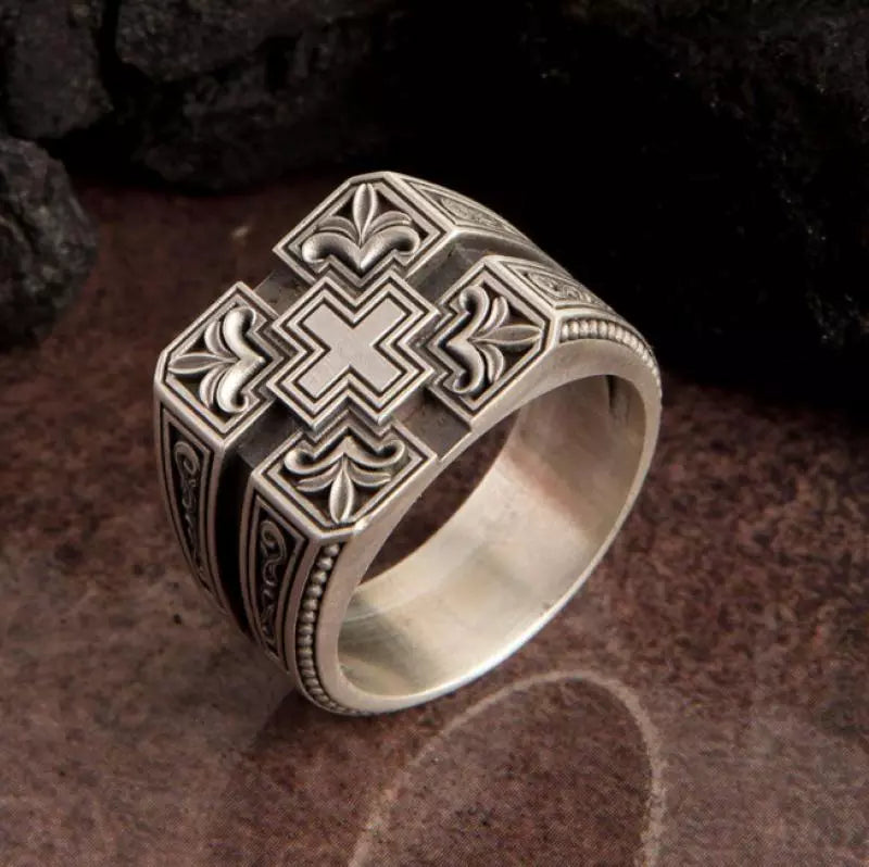 Knights Templar Commandery Ring - Silver Zinc Alloy With Cross - Bricks Masons