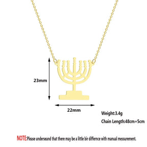 Ancient Israel  Necklace- Chanukah Menorah Shaped Stainless Steel Hanukkah Lamp Candles - Bricks Masons