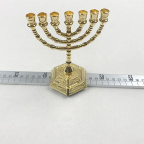 Ancient Israel Jewish Menorah 12 Tribes of Israel Candle Holder - Jerusalem Temple Menorah 7 Branches Candelabra Hanukkah (Gold, 4.9 Inches) - Bricks Masons