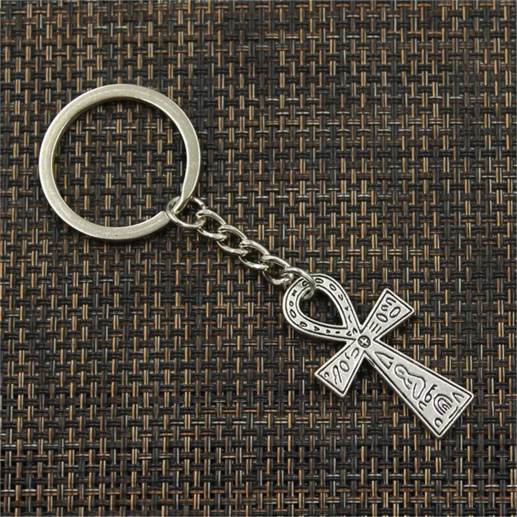 New Fashion Men 30mm Keychain DIY Metal Holder Chain Vintage Egyptian Ankh Life Symbol Cross 39x21mm Silver Color Pendant Gift - Bricks Masons