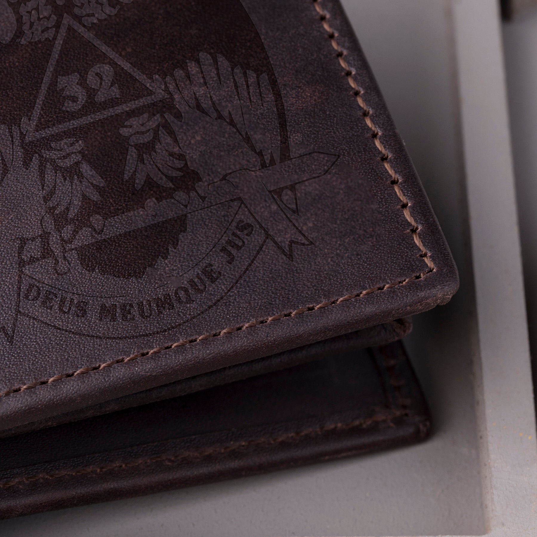 32nd Degree Scottish Rite Wallet - Wings Down Handmade Leather - Bricks Masons