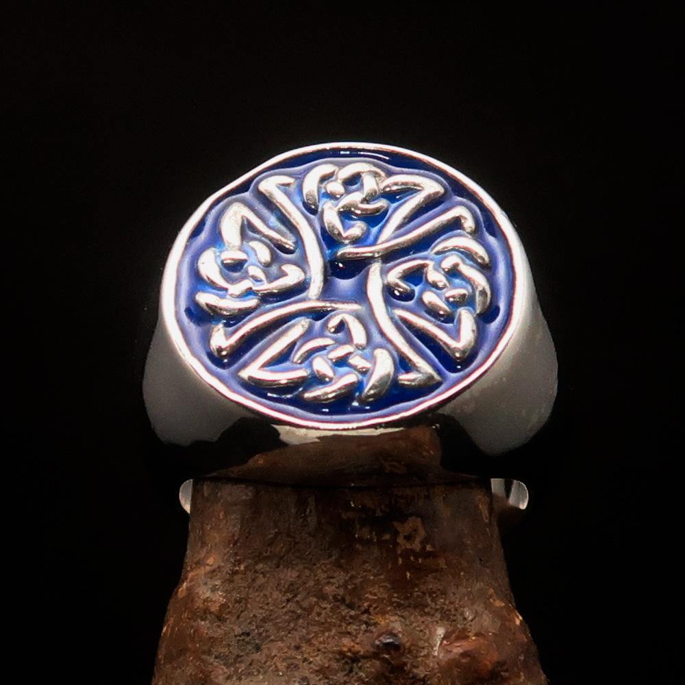 Knights Templar Commandery Ring - Blue Celtic Cross Sterling Ring