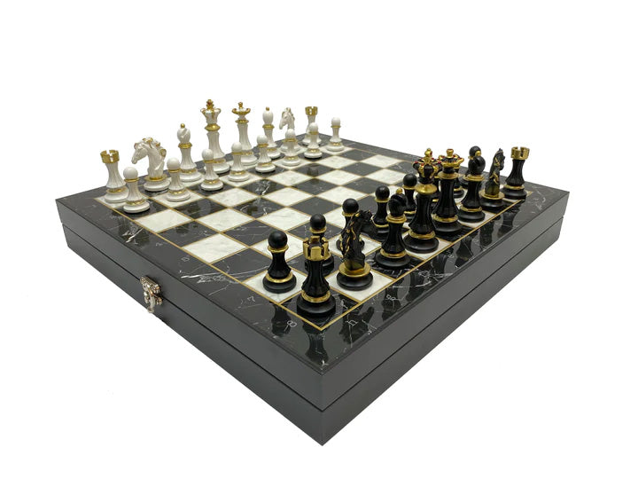 Master Mason Blue Lodge Chess Set - Black Marble Pattern - Bricks Masons