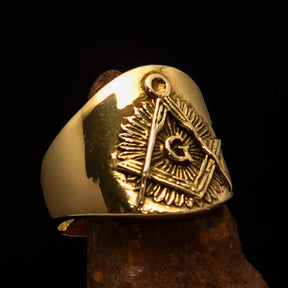 Master Mason Blue Lodge Ring - Gold Shiny Brass Square & Compass G