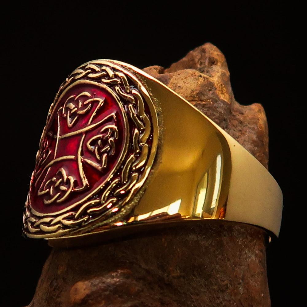 Knights Templar Commandery Ring - Red & Gold Cross Solid Brass