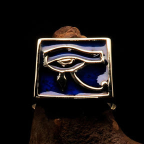 Ancient Egypt Keychain - Blue Squared Eye of Horus Solid Brass