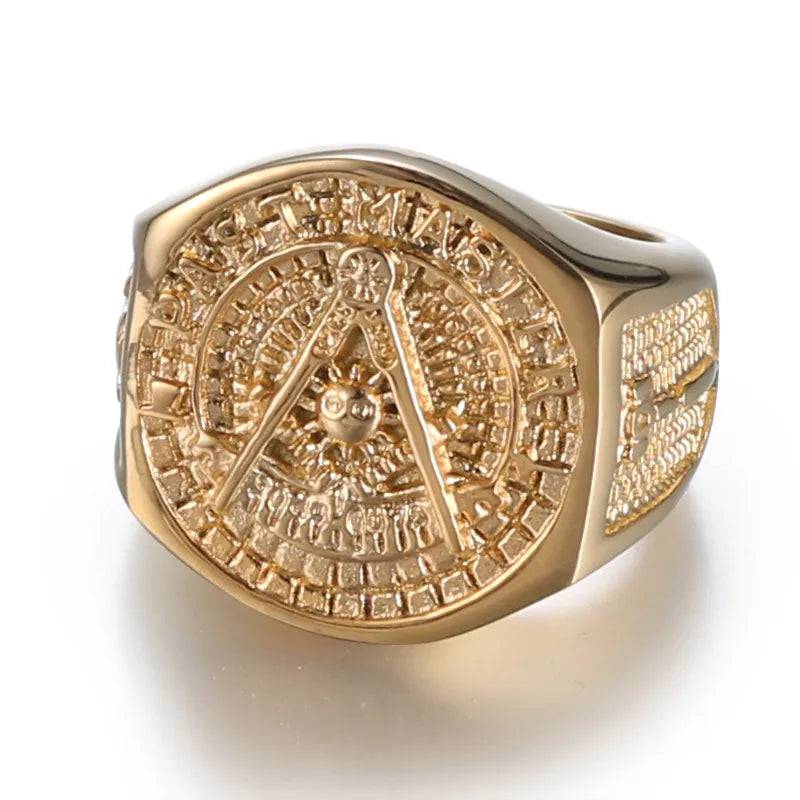 Master Mason Blue Lodge Ring - Vintage Gold Plating Square and Compass G