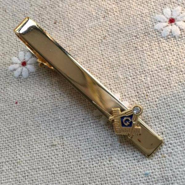 Master Mason Blue Lodge Tie Clip - Gold & Silver Rhinestone