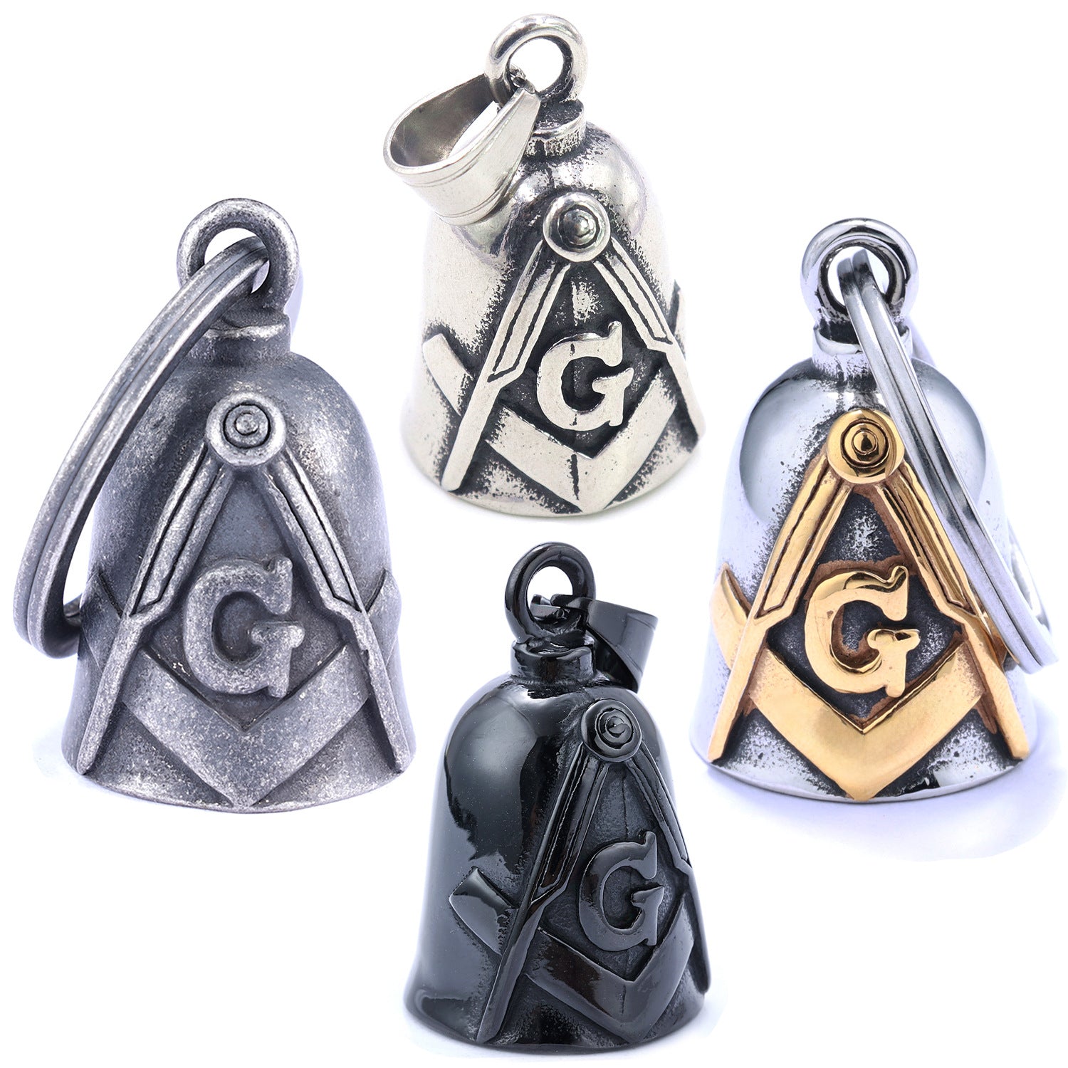 Master Mason Blue Lodge Pendant - 3D Masonic Bell with Square & Compass Emblem - Bricks Masons