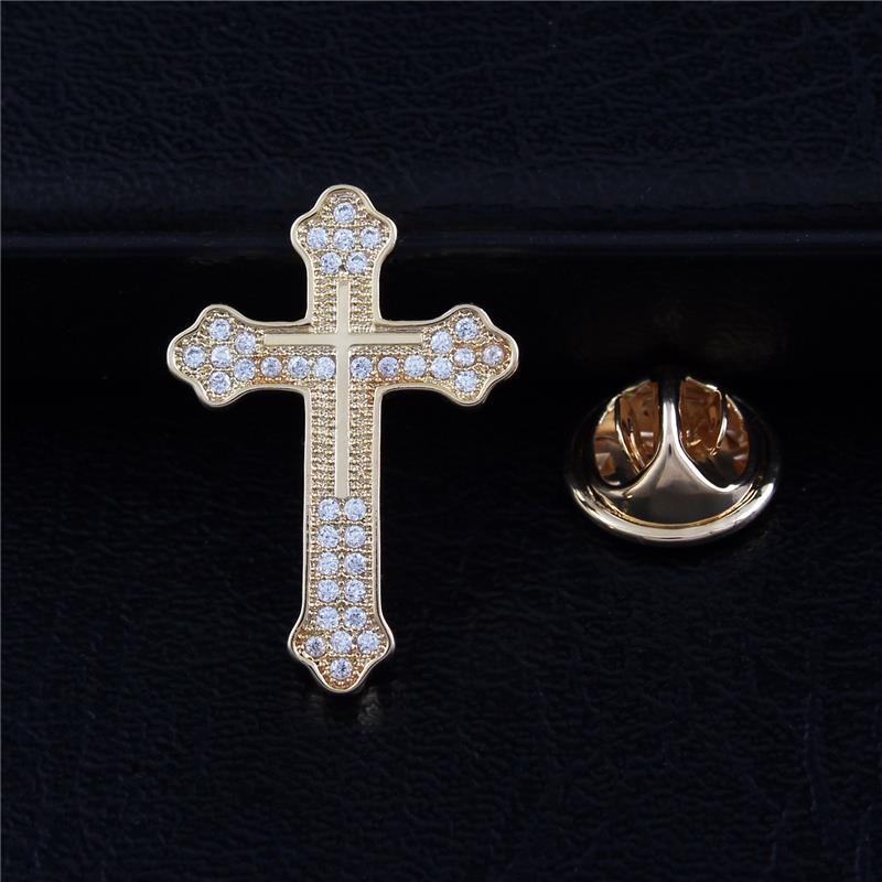 Knights Templar Commandery Brooch - Gold Plated Zircon Cross - Bricks Masons