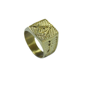 Master Mason Blue Lodge Ring - Gold Plating Titanium Steel Square & Compass G - Bricks Masons