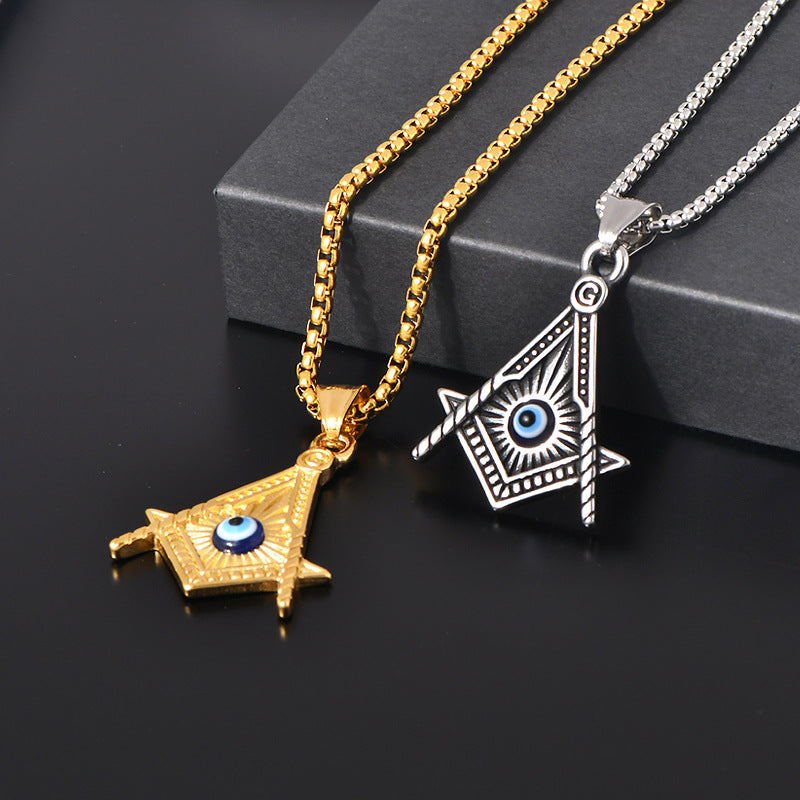 Master Mason Blue Lodge Necklace - Gold & Silver All Seeing Eye Titanium Steel Pendants - Bricks Masons