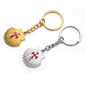 St. Thomas of Acon Keychain - Gold Cross Shell Cross Pendant - Bricks Masons