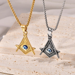 Master Mason Blue Lodge Necklace - Gold & Silver All Seeing Eye Titanium Steel Pendants - Bricks Masons