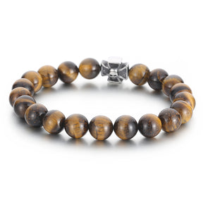 Knights Templar Commandery Bracelet - Brown 8mm Cross Onyx Gemstone - Bricks Masons