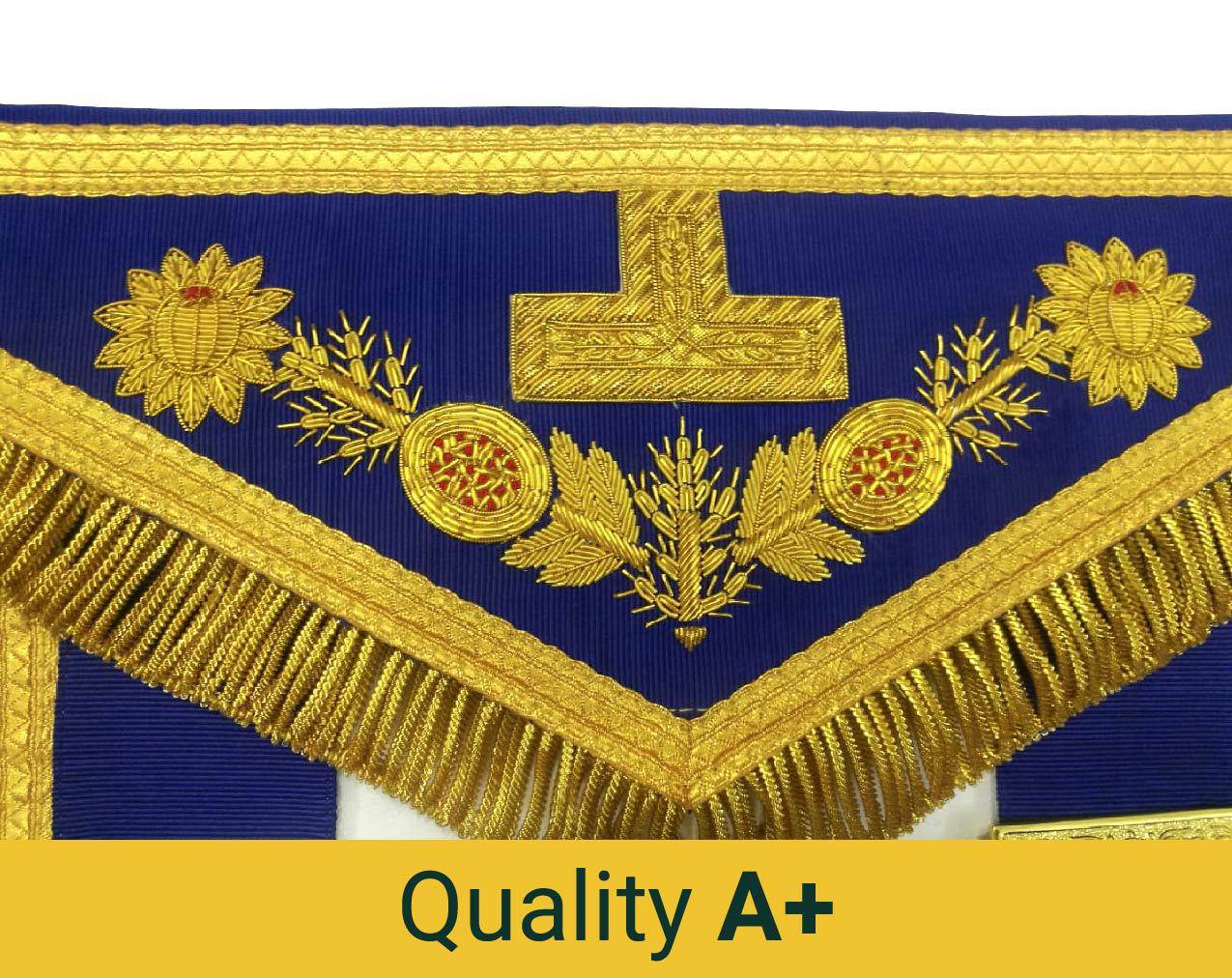 Past Grand Master Blue Lodge Apron - Blue Gold Hand Embroidery