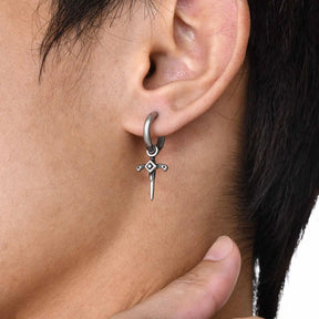 Knights Templar Commandery Earring - Stainless Steel With Black Stone