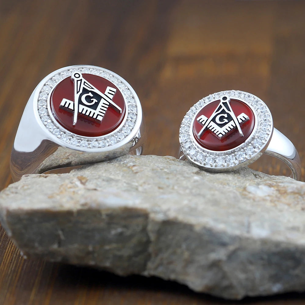 Anillo de la Logia Azul de Maestro Masón - Anillo de plata de ley con escuadra y compás G