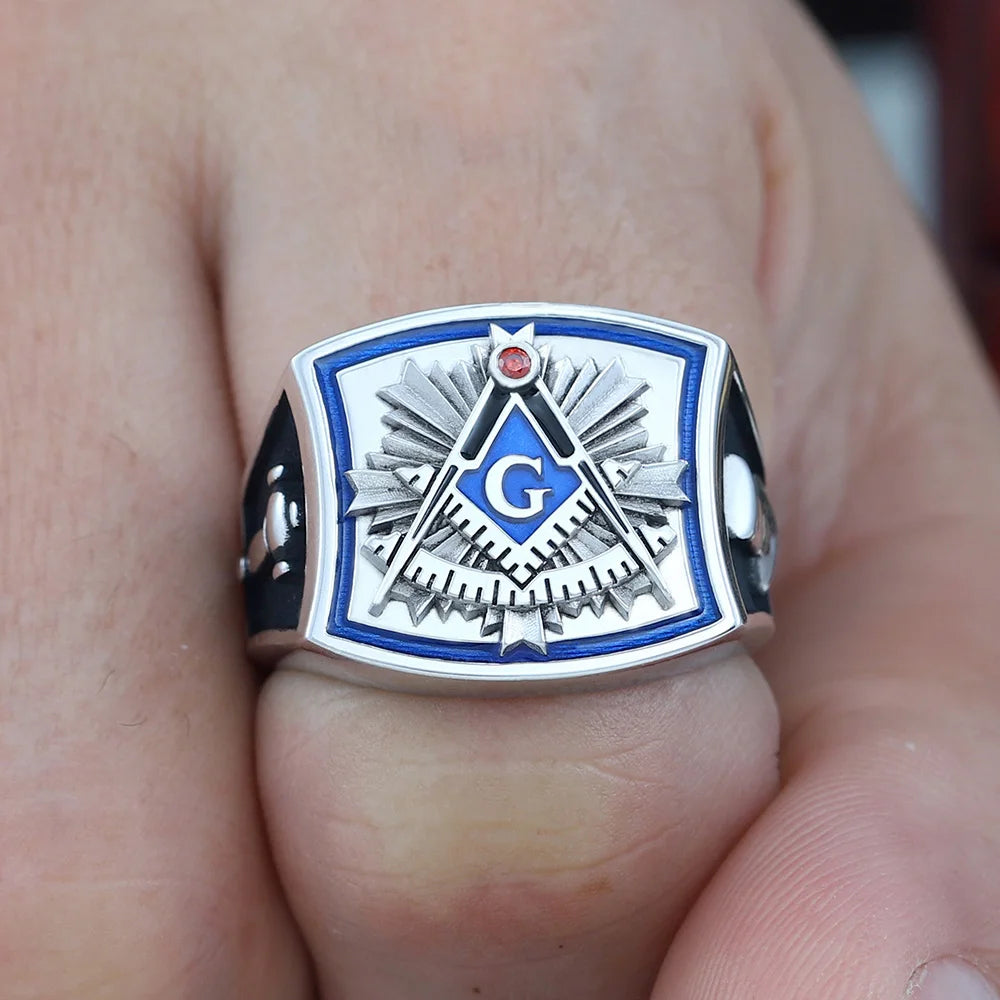 Past Master Blue Lodge Ring - Square & Compass Quadrant G Sterling Silver Ring