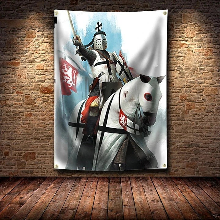 Knights Templar Commandery Flag - Knight With Horse Design