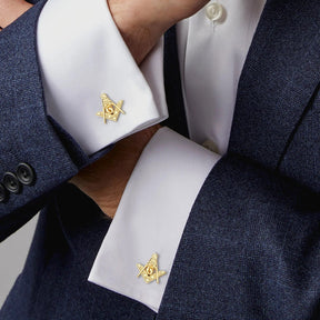 Master Mason Blue Lodge Accessories Set - Gold Cuff Links & Tie Clip - Bricks Masons