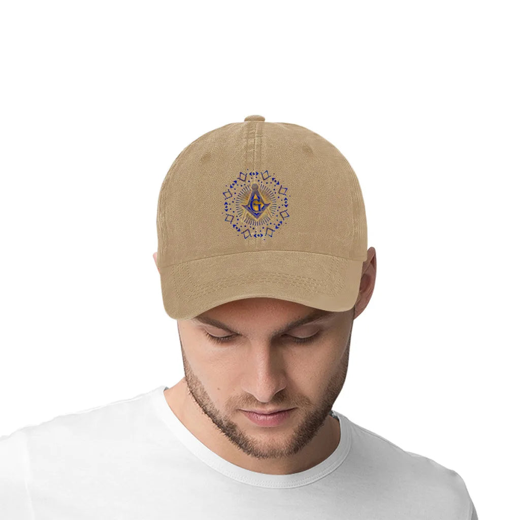 Master Mason Blue Lodge Baseball Cap - Peaked Cap Gold & Blue Square and Compass G