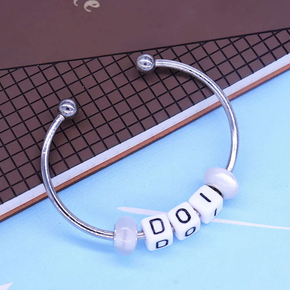 PHA DOI Bracelet - Silver Bangle With Letter Beads - Bricks Masons