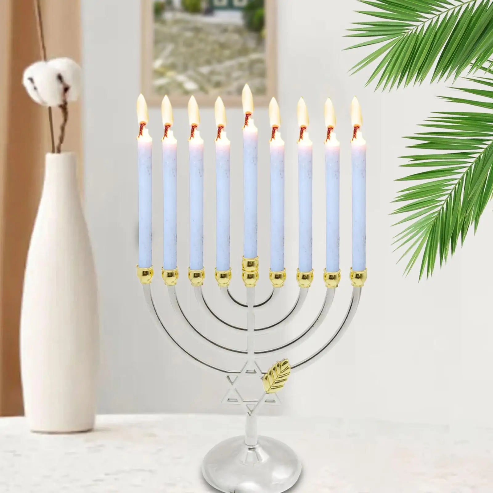 Metal Hanukkah Candleholder Geometric Hanukkah Decorative 9 Branch Menorah Candlestick for Standard Hanukkah Candles Hotel Home - Bricks Masons