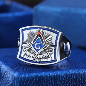 Past Master Blue Lodge Ring - Square & Compass Quadrant G Sterling Silver Ring