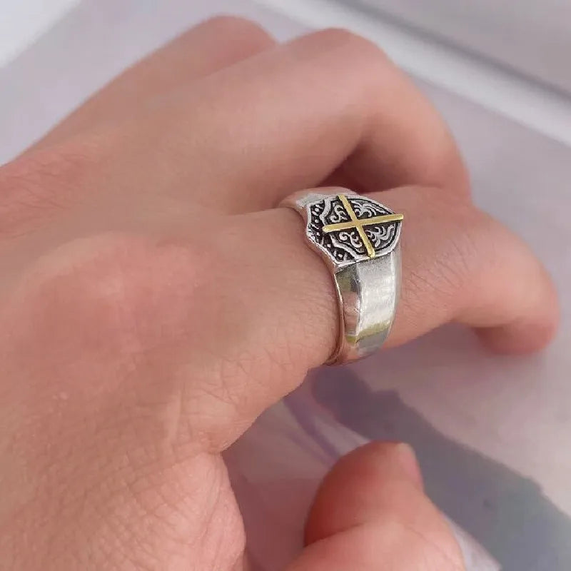 Knights Templar Commandery Ring - Shield Cross Silver Color - Bricks Masons