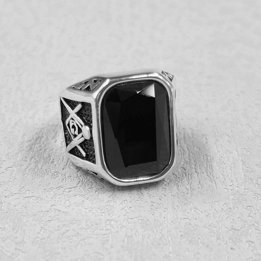 Master Mason Blue Lodge Ring - Stainless Steel With Various Stone Colors - Bricks Masons