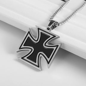 Knights Templar Commandery Necklace - Black & Silver Stainless Steel Cross