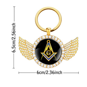 Master Mason Blue Lodge Keychain - Glass Cabochon With Wings